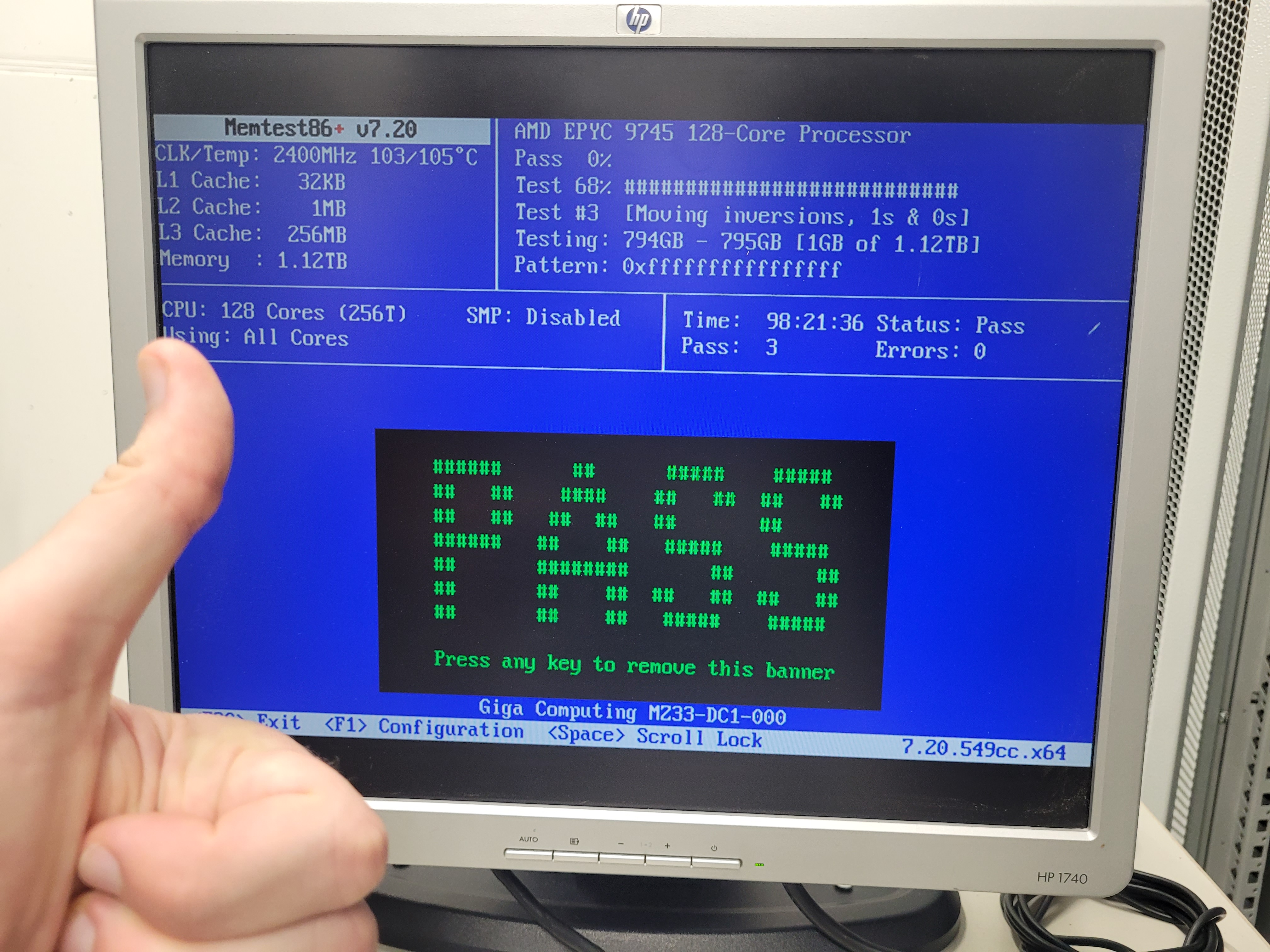 Successful memory test on the new hardware